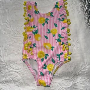 Nicole Miller Pink and Yellow Lemon Print Swimsuit